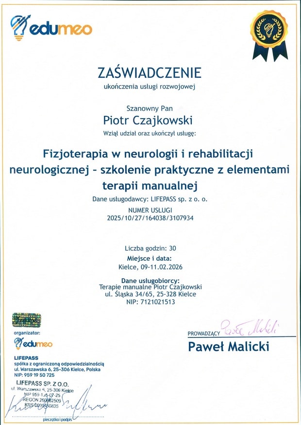 O Piotrze 30 certyf fizjo neurol el ter man