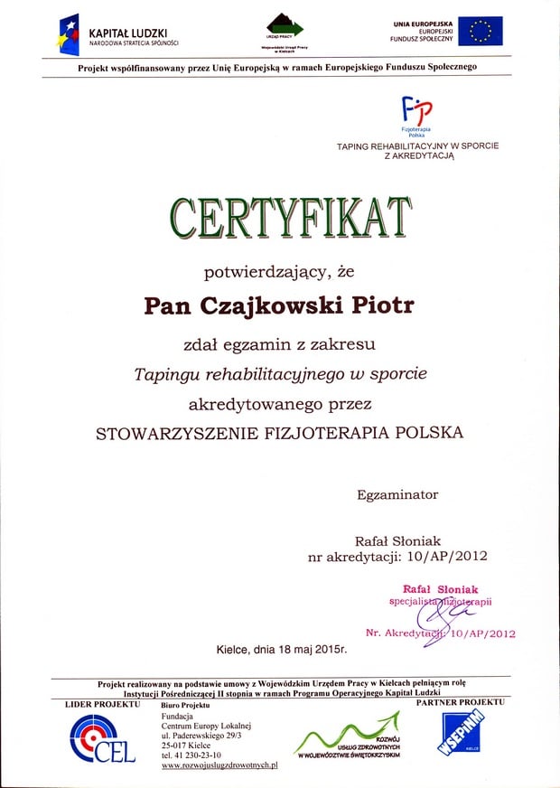 O Piotrze 29 certyf taping rehab