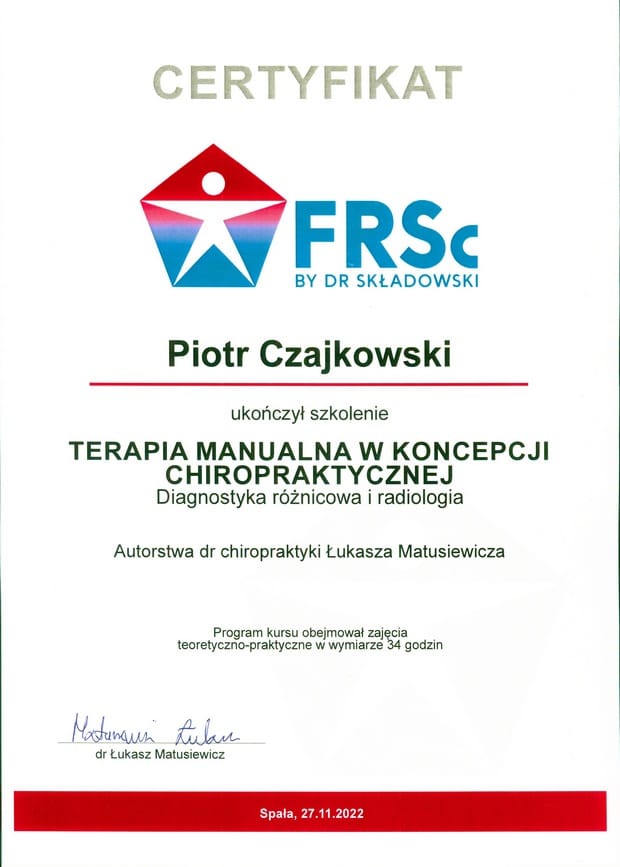 O Piotrze 33 certyf ter man chiropraktyczna
