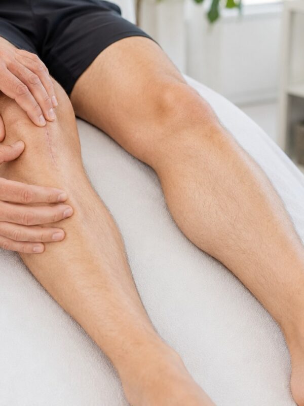 Terapia blizn Kielce - manualna mobilizacja blizny pooperacyjnej na kolanie